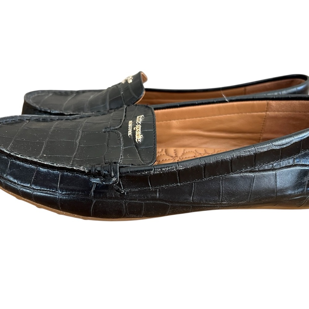 Kate Spade Black Leather Embossed Loafers